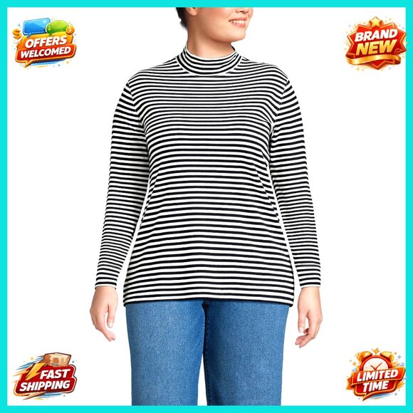 Tops - Relaxed Fit Cotton Mock Turtleneck Long Sleeve Top Women's T-Shirt